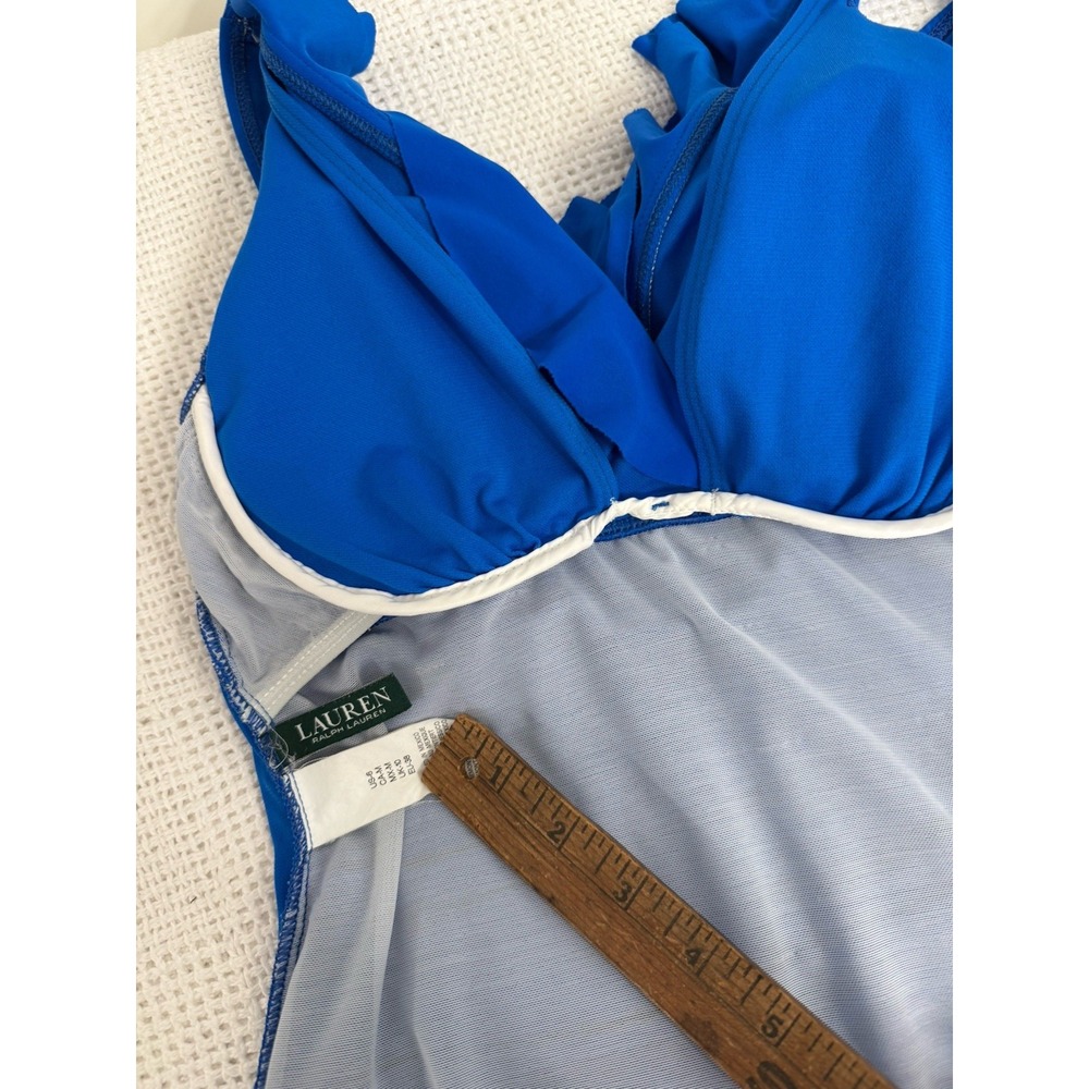 LAUREN RALPH LAUREN Royal Blue Crossover Ruffle One‎ Piece Swimsuit 6 Underwire - Picture 8 of 8